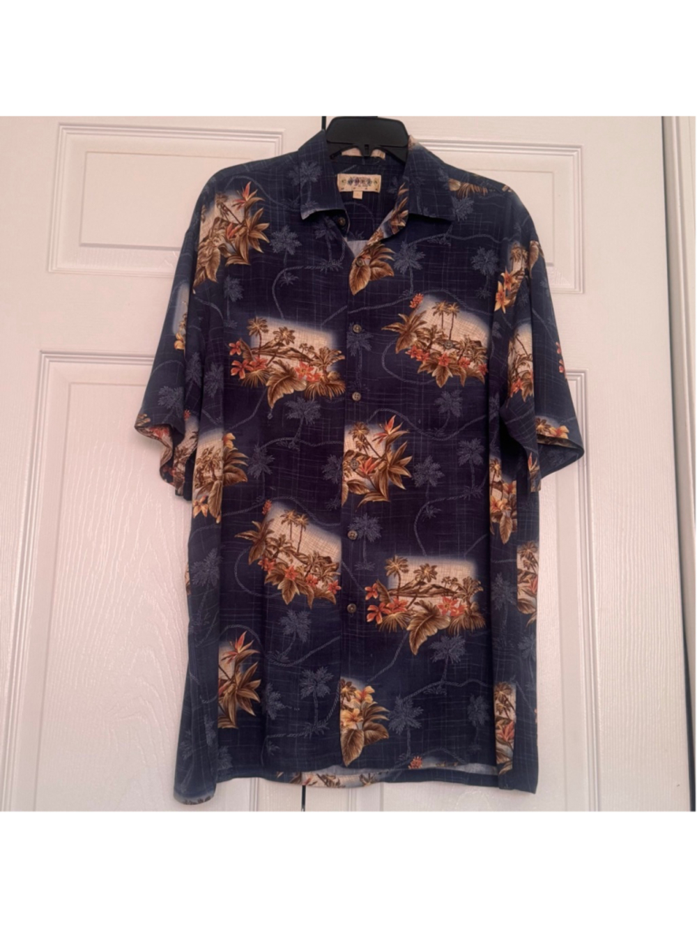Campia Moda Hawaiian Aloha Shirt Men’s Large Blue Tropical Palm Tree Floral Camp - Picture 3 of 7